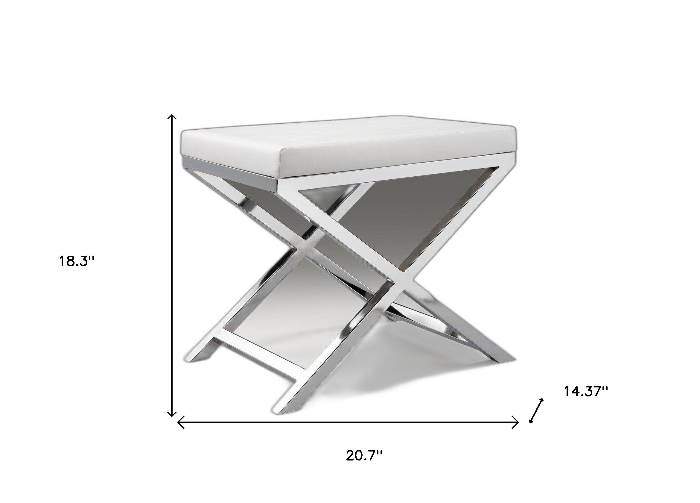21" White and Silver Faux Leather and Metal Vanity Chair