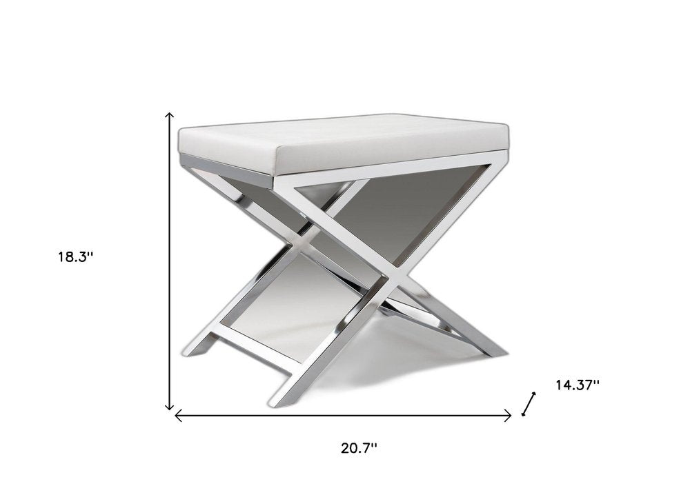 21" White and Gold Faux Leather Vanity Chair