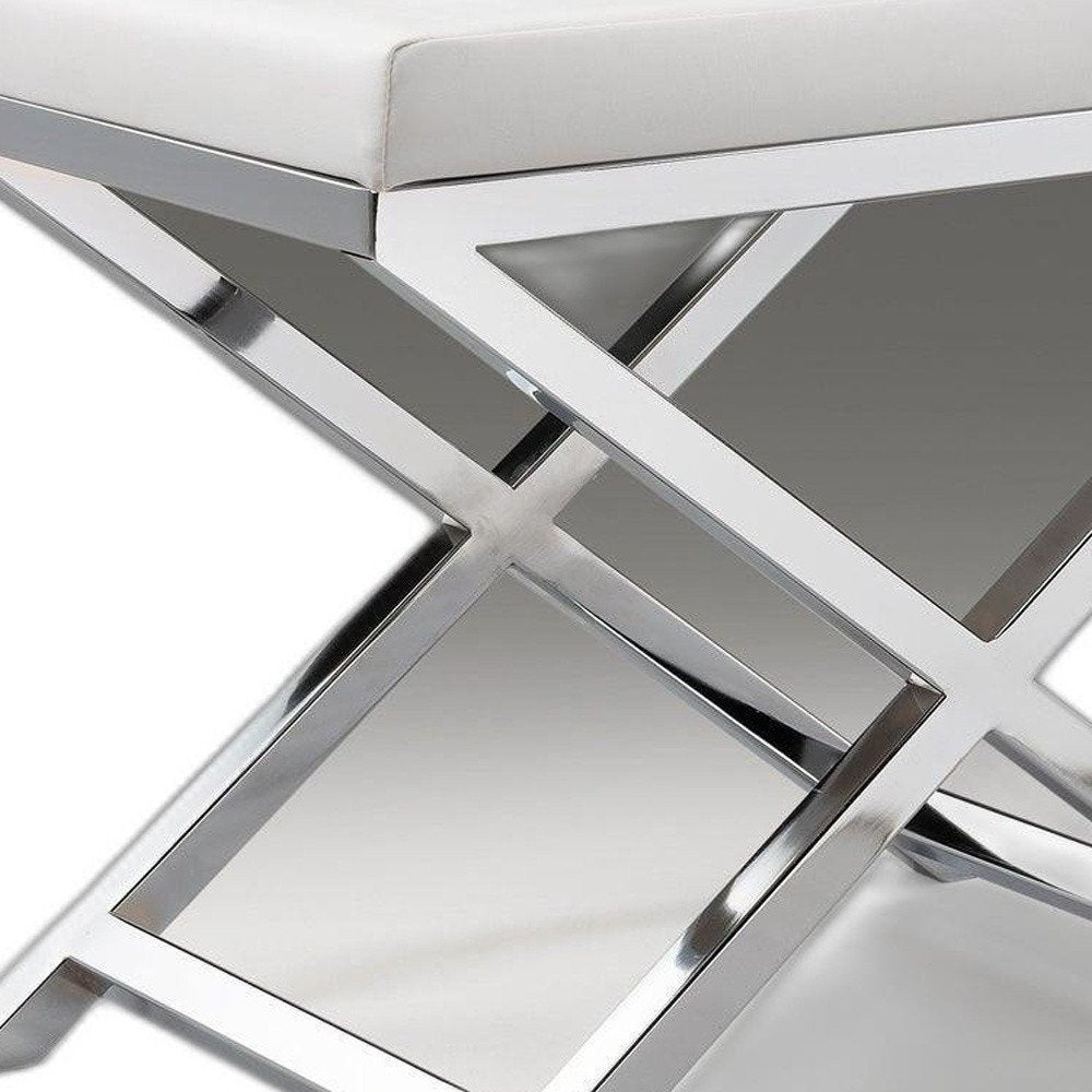 21" White and Gold Faux Leather Vanity Chair