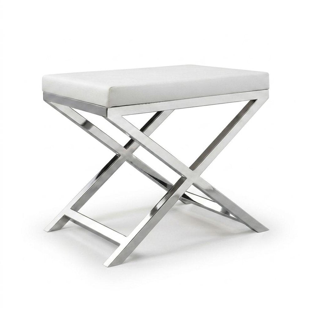 21" White and Gold Faux Leather Vanity Chair