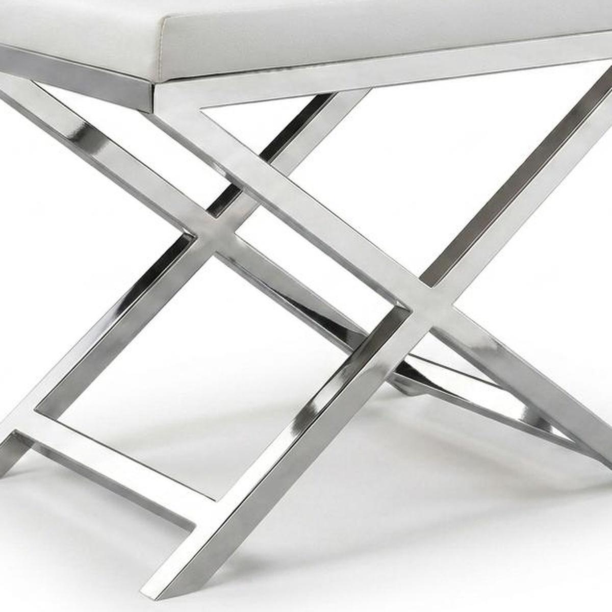 21" White and Silver Faux Leather and Metal Vanity Chair