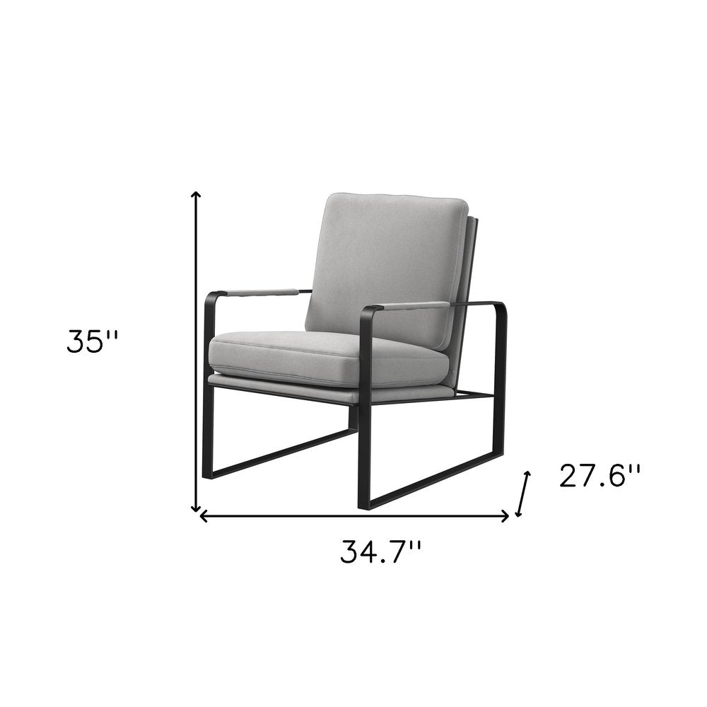 35" Light Gray and Black Velvet And Metal Lounge Chair