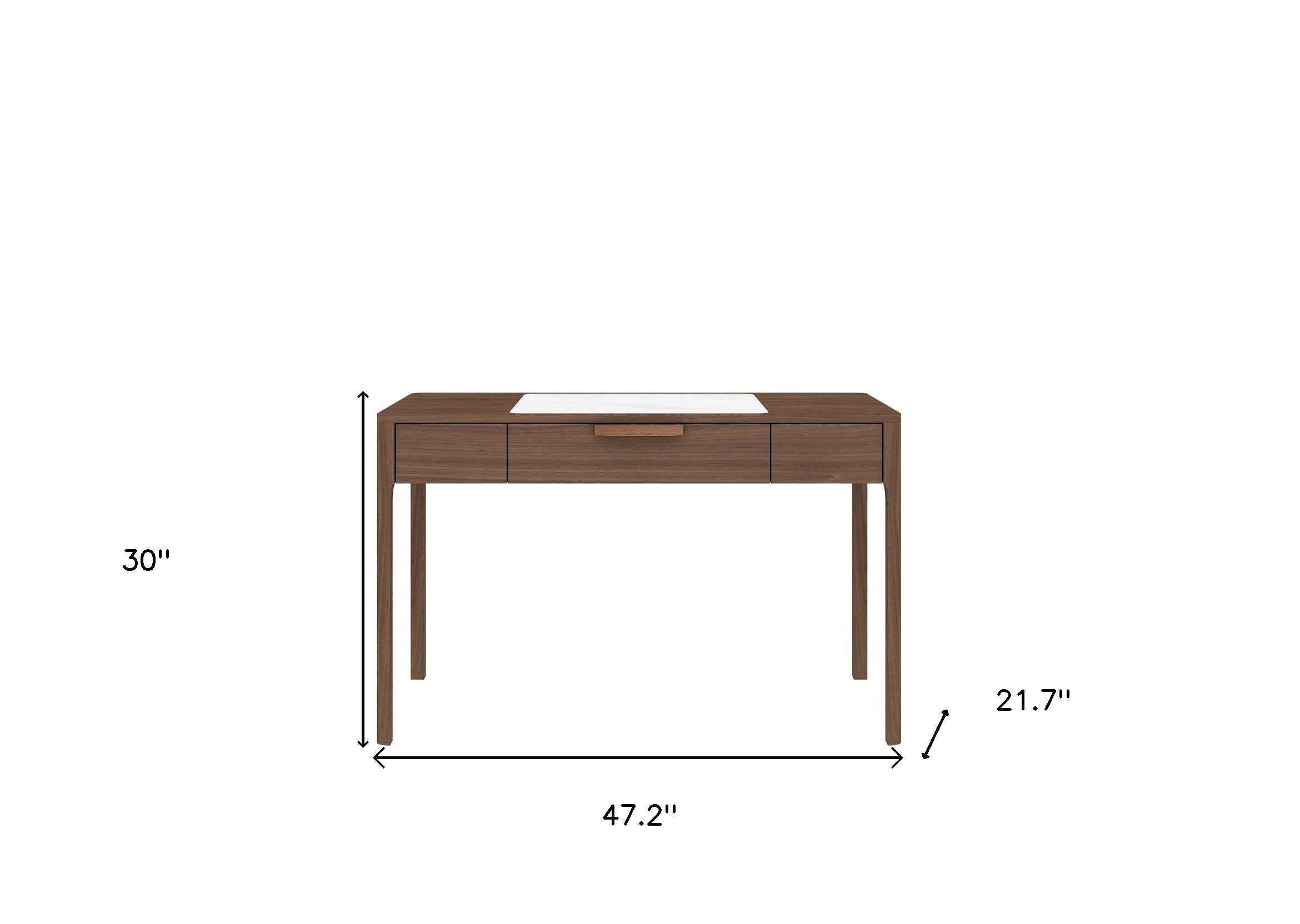 47" White and Brown Marble and Wood Computer Desk