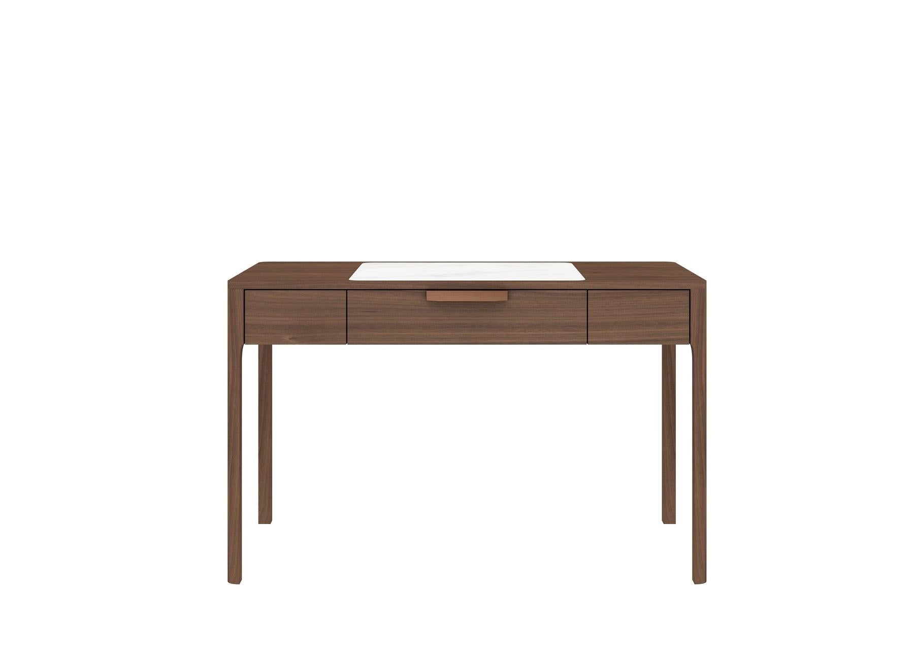 47" White and Brown Marble and Wood Computer Desk