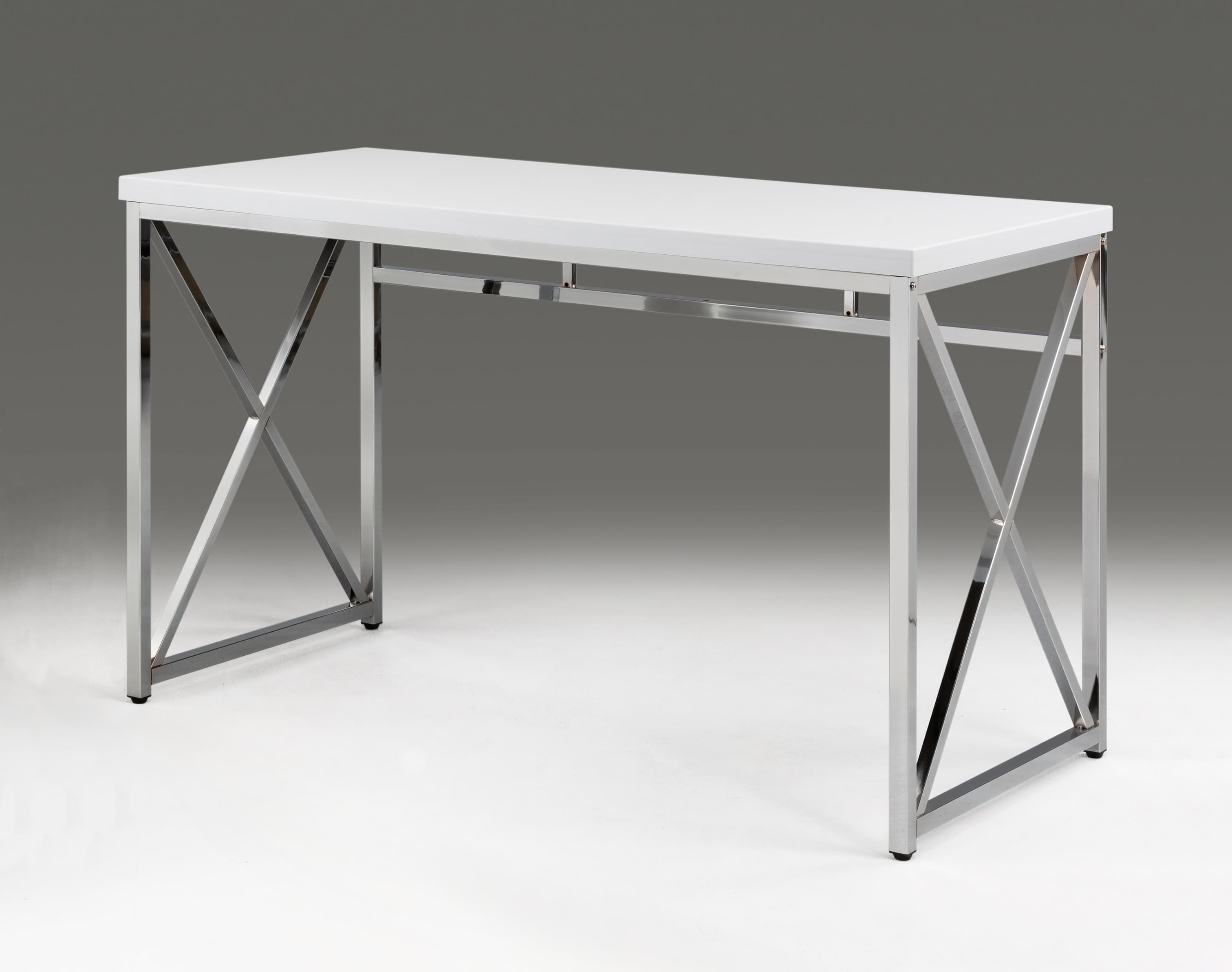 47" White and Silver Wood and Metal Computer Desk