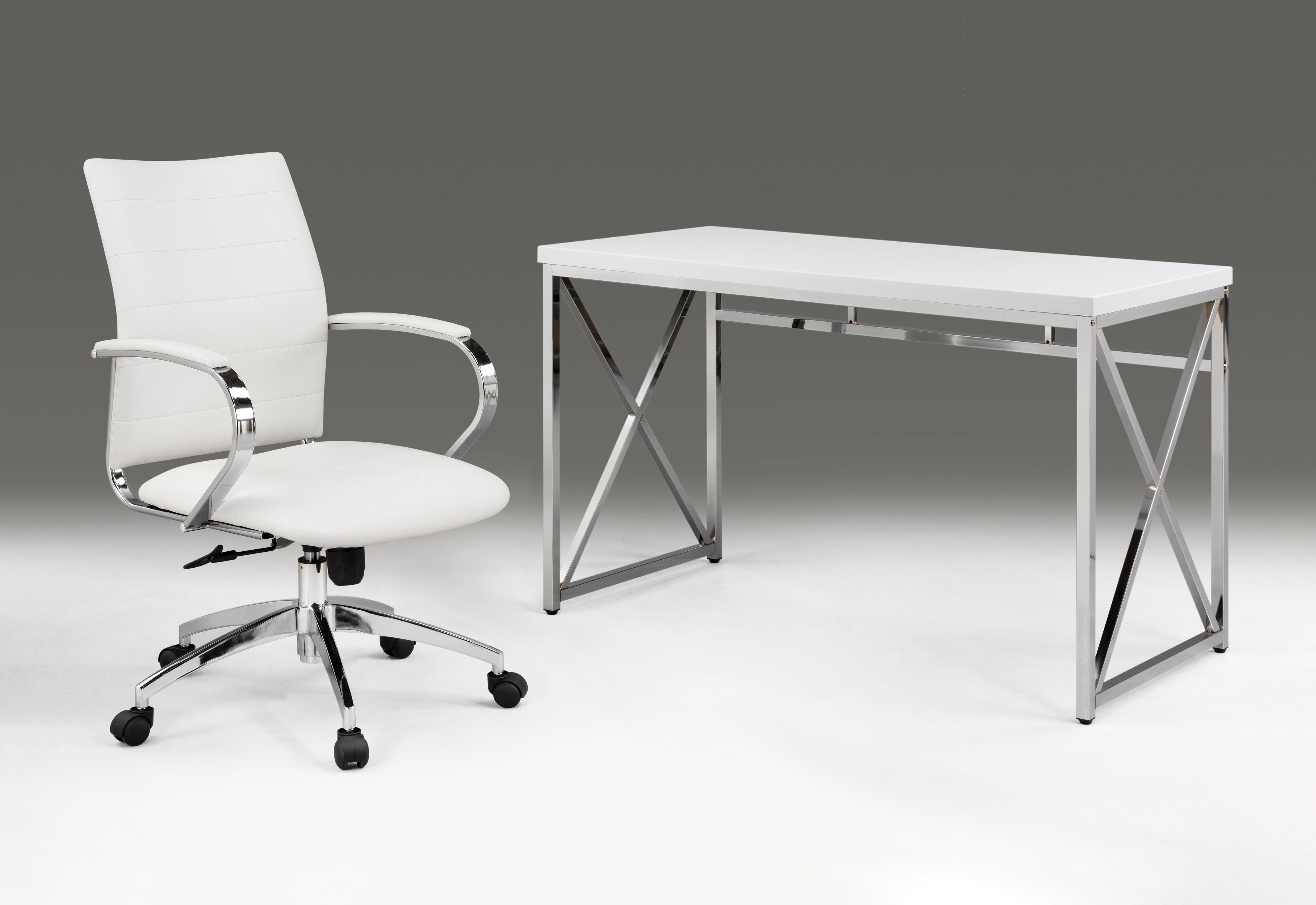 47" White and Silver Wood and Metal Computer Desk