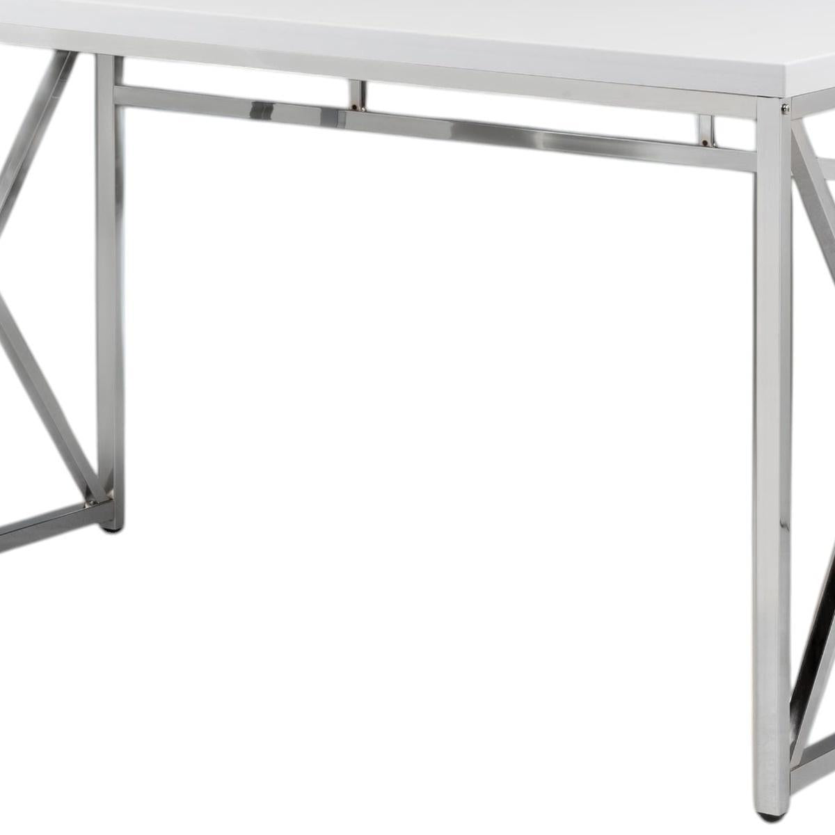 47" White and Silver Wood and Metal Computer Desk