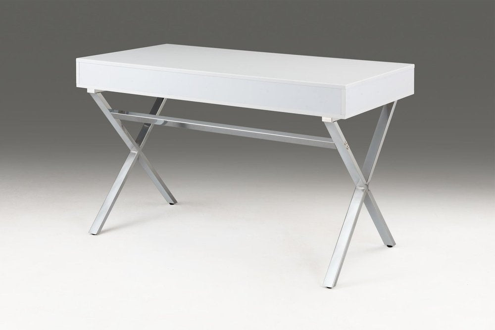 47" White and Silver Wood and Metal Computer Desk With Two Drawers