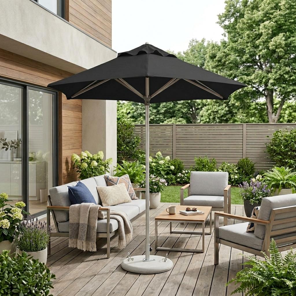 9' Black Polyester Round Market Patio Umbrella