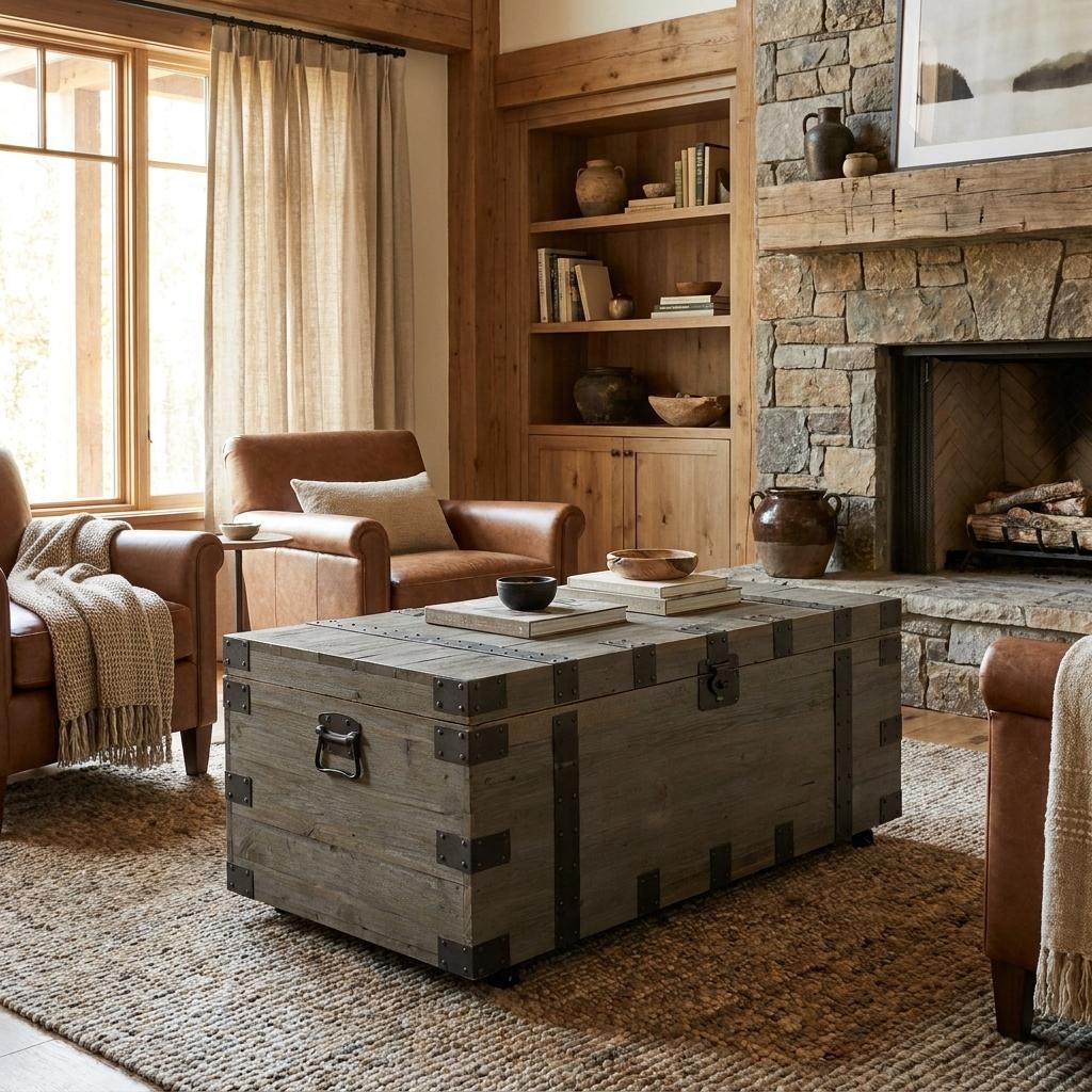 22" Brown Reclaimed Wood Distressed Trunk Coffee Table