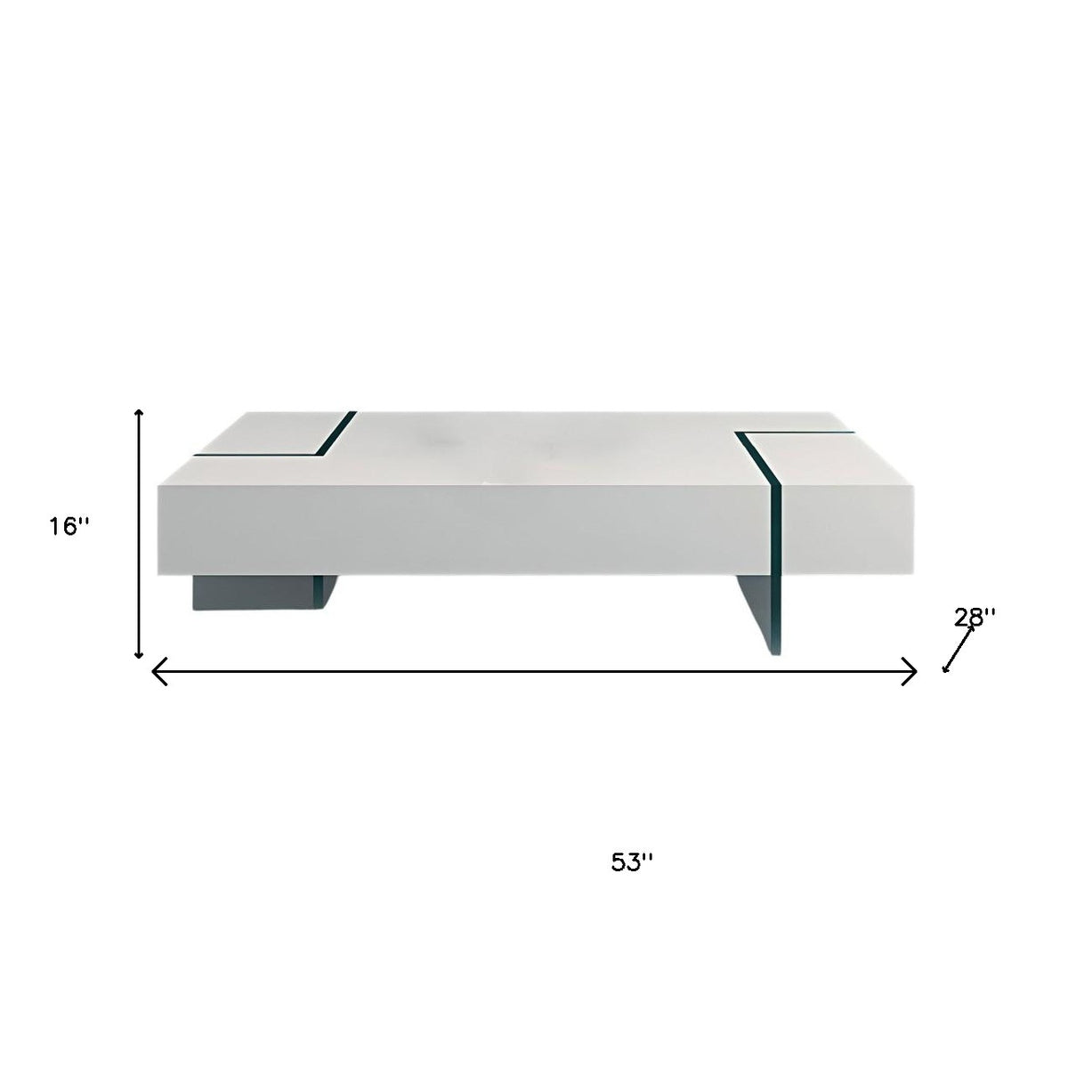 53" White And Clear Wood And Glass Sled Coffee Table