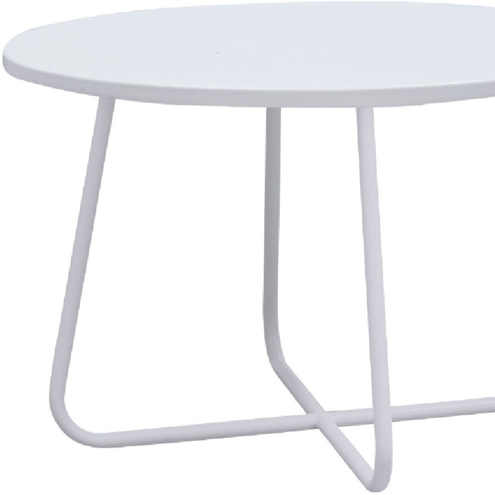 28" White Wood And Metal Round Cross Legs Coffee Table