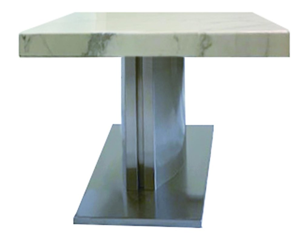 51" White And Silver Genuine Marble And Stainless Steel Pedestal Coffee Table