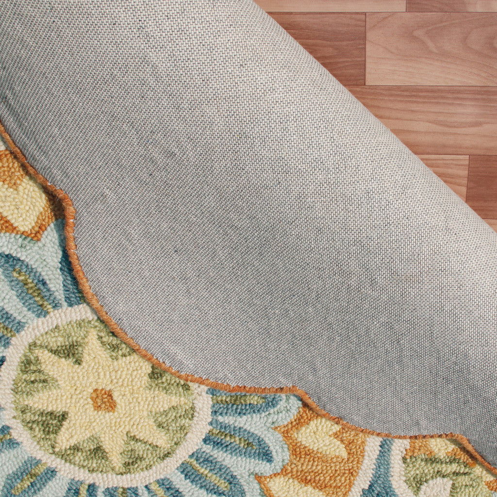 6' Orange and Blue Round Wool Floral Hand Tufted Area Rug