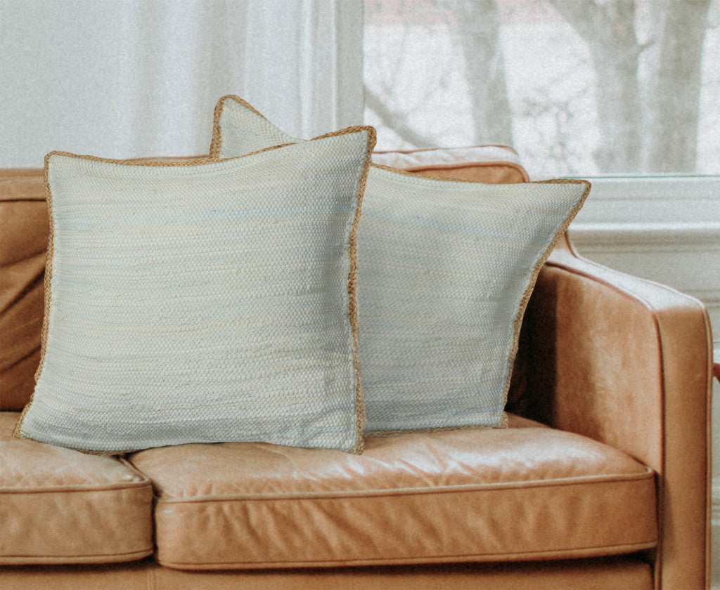 Set of Two 20" Gray And Natural Cotton And Jute Throw Pillows