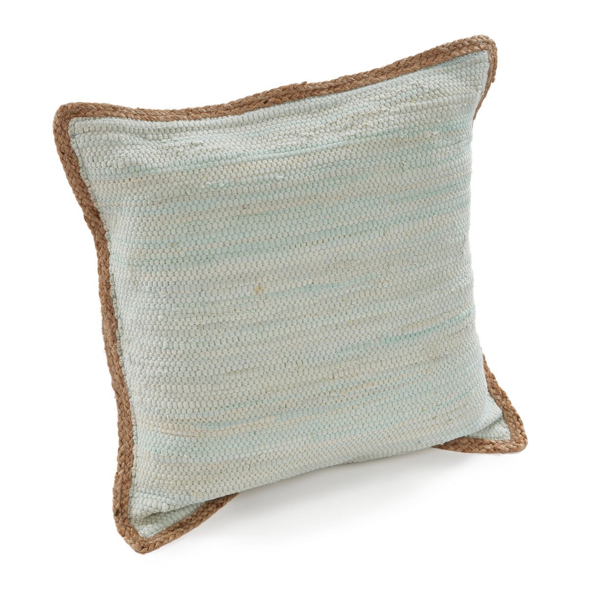 Set of Two 20" Gray And Natural Cotton And Jute Throw Pillows