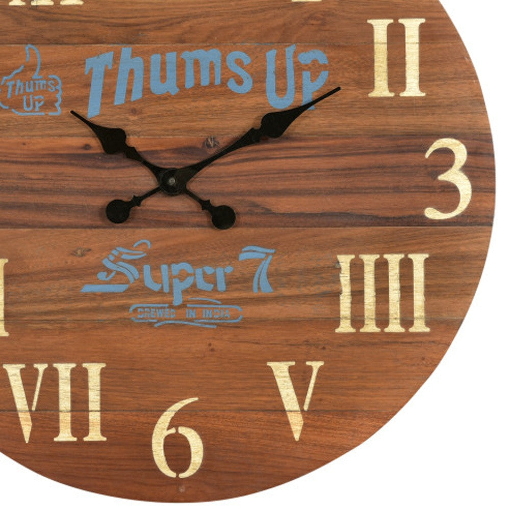 24" Brown Solid Wood Silent Analog Round Wall Clock