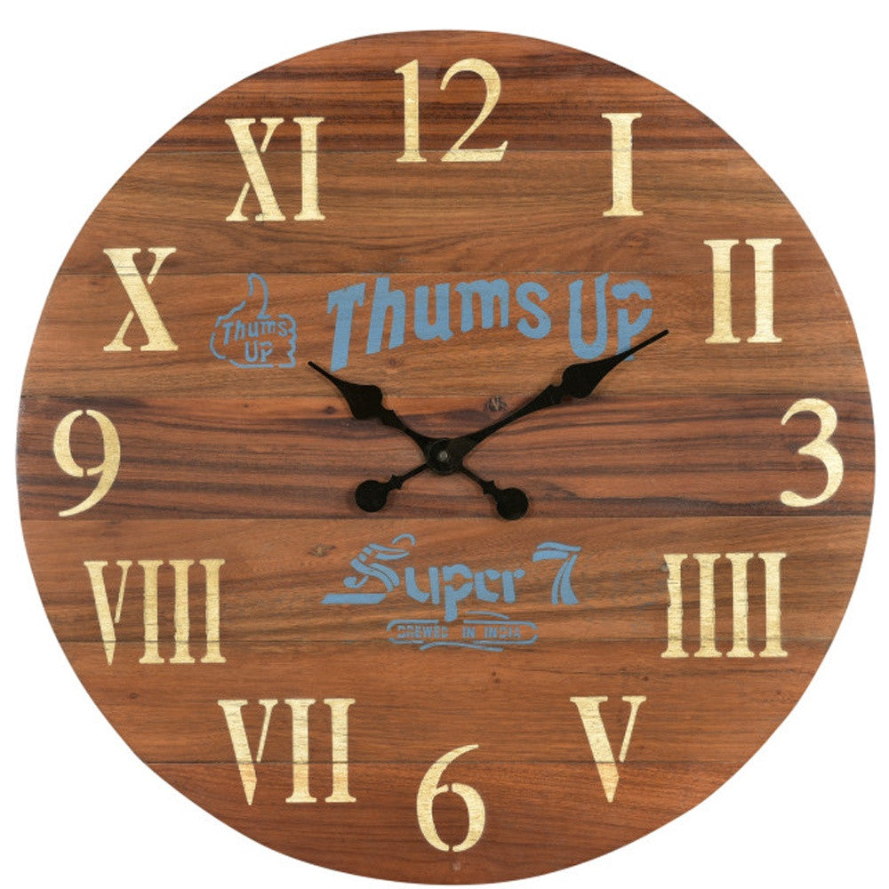 24" Brown Solid Wood Silent Analog Round Wall Clock