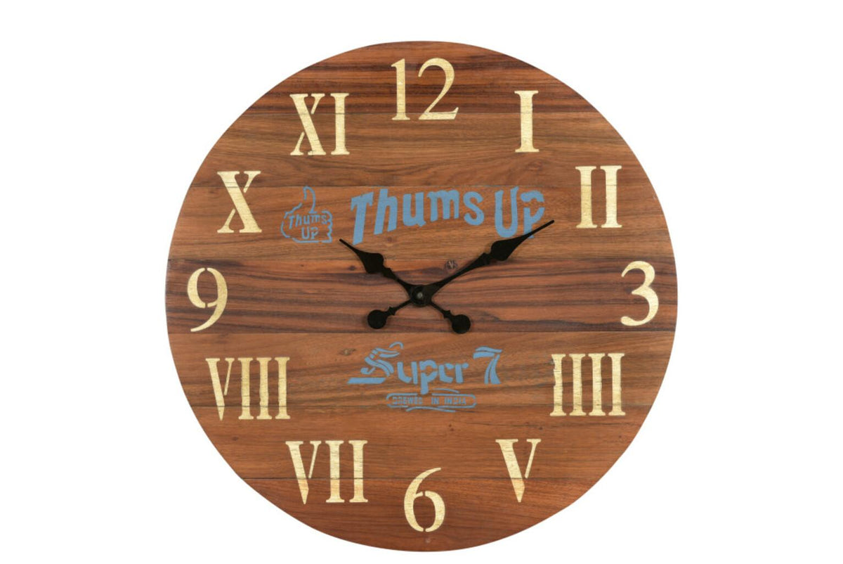 24" Brown Solid Wood Silent Analog Round Wall Clock