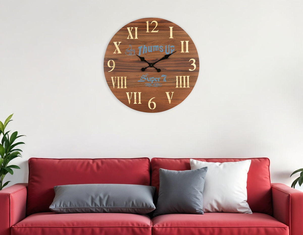 24" Brown Solid Wood Silent Analog Round Wall Clock