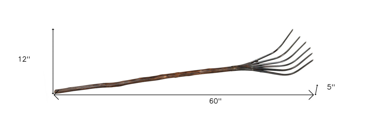 60" Brown And Black Wood And Metal Tabletop Sculpture