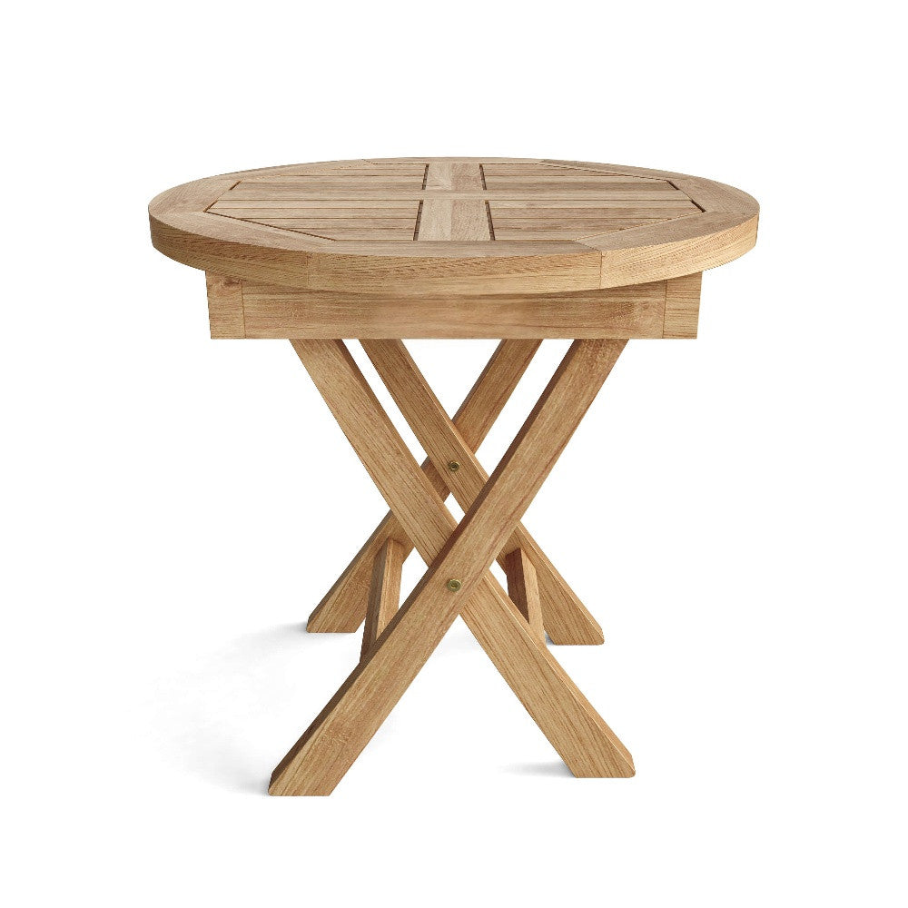 20" Natural Rounded Solid Wood Folding Outdoor Side Table
