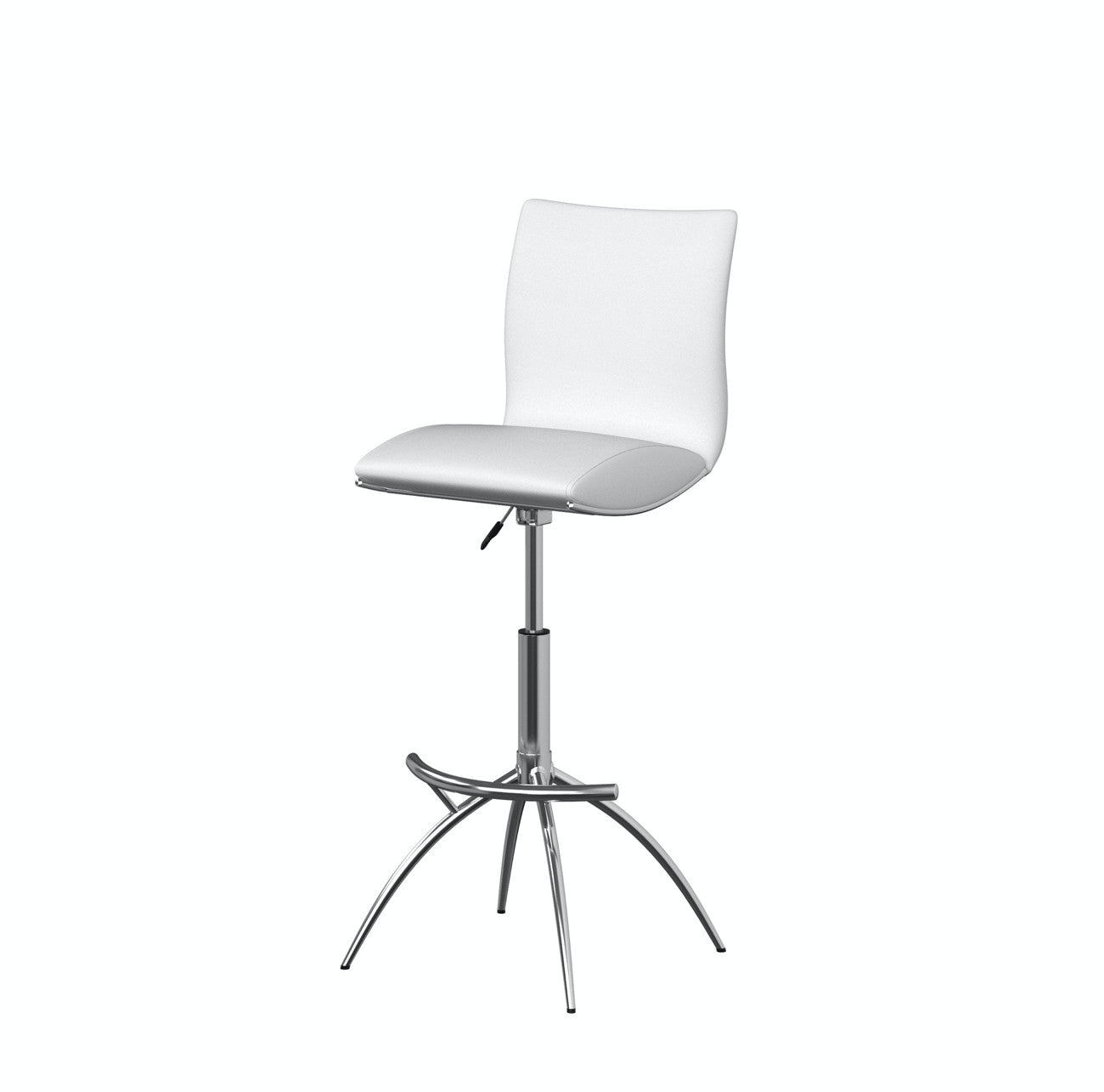 Set of Two White And Silver Faux Leather And Metal Low Back Adjustable Height Swivel Bar Chairs