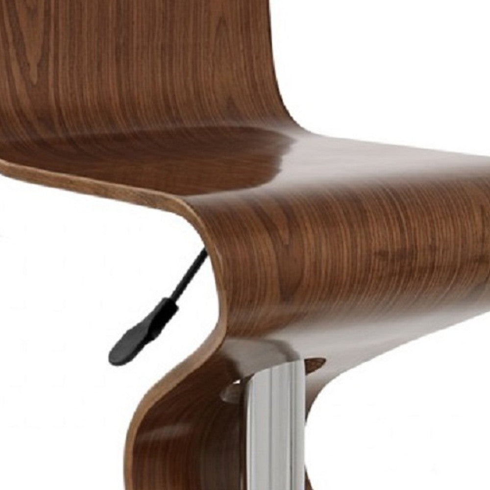 Brown And Silver Solid Wood And Metal Low Back Adjustable Height Bar Chair
