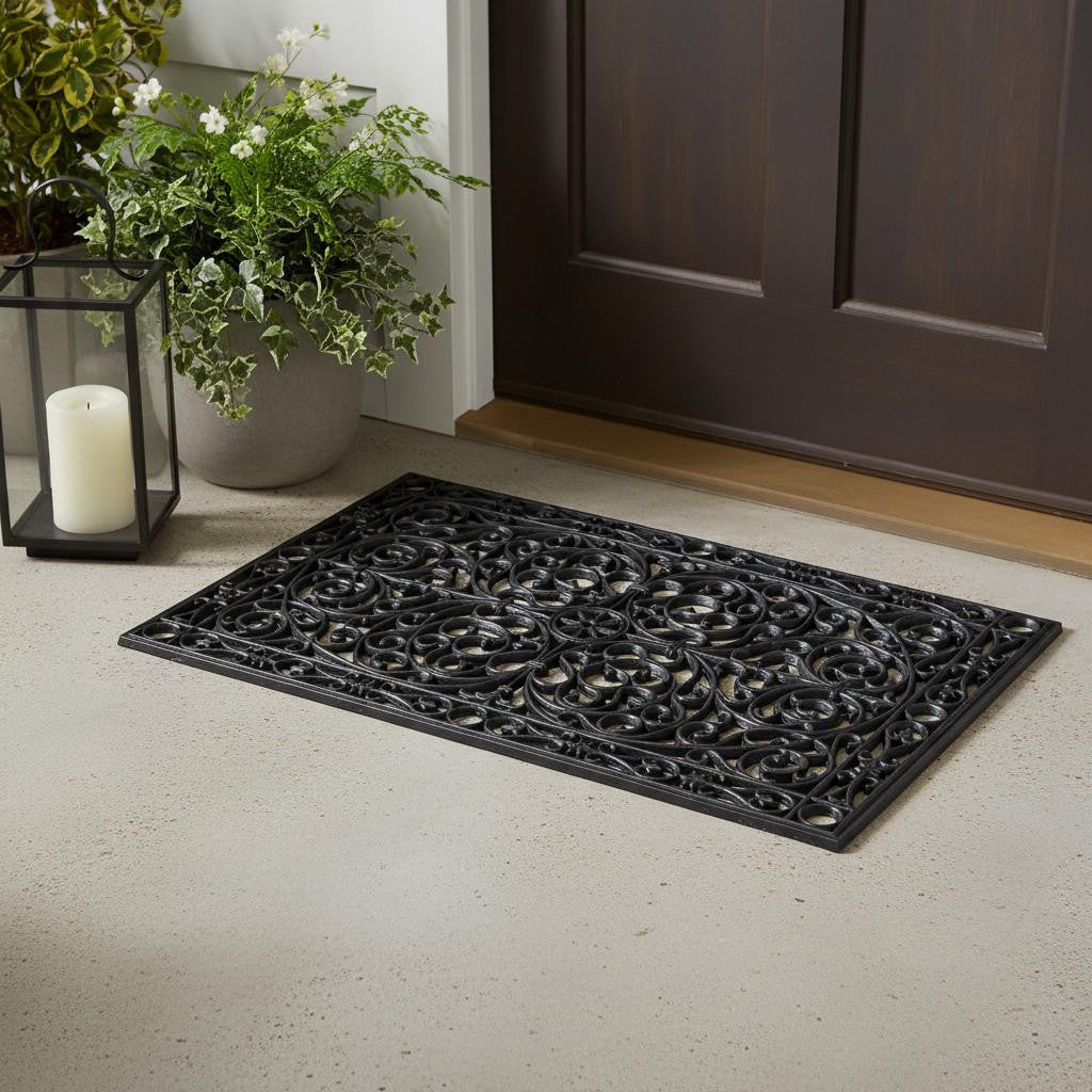 24" X 36" Black Rubber Scrollwork Outdoor Door Mat