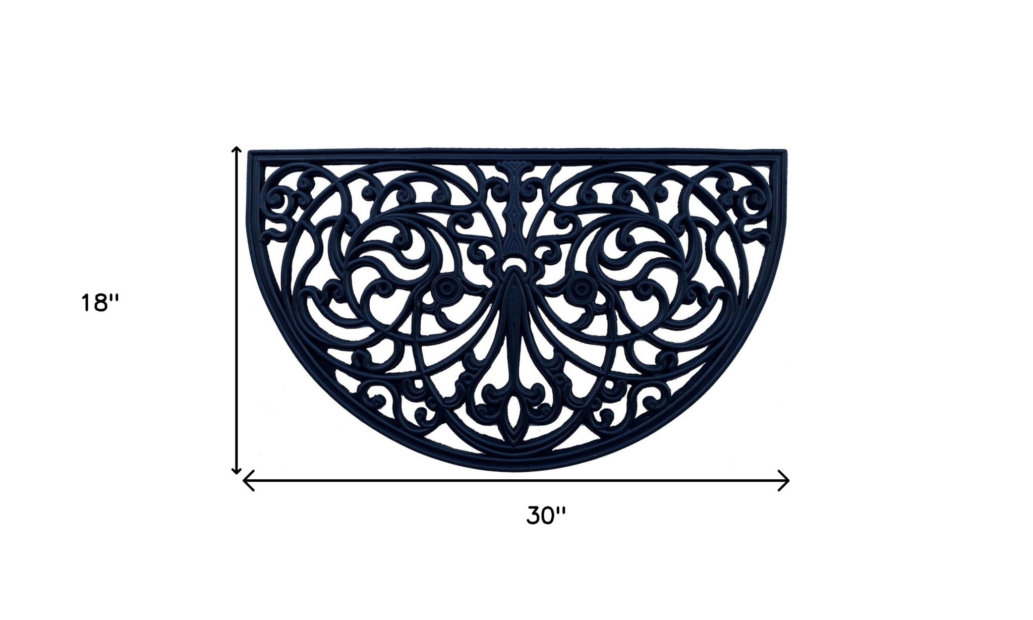 18" X 30" Black Rubber Scrollwork Welcome Outdoor Semi Circle Door Mat