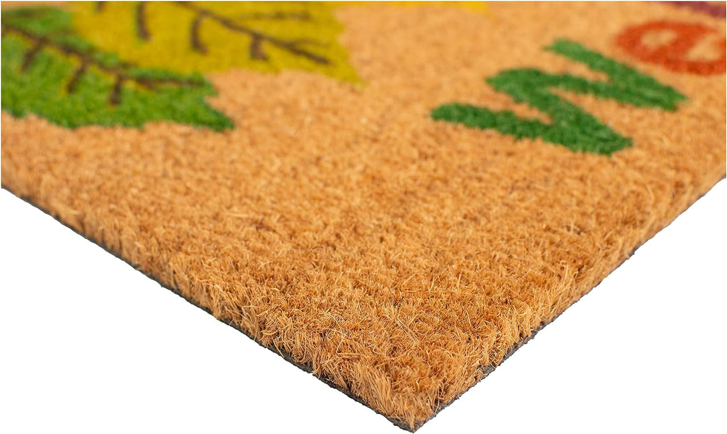 17" X 29" Natural Green And Orange Botanical Leaves Welcome Outdoor Coir Door Mat