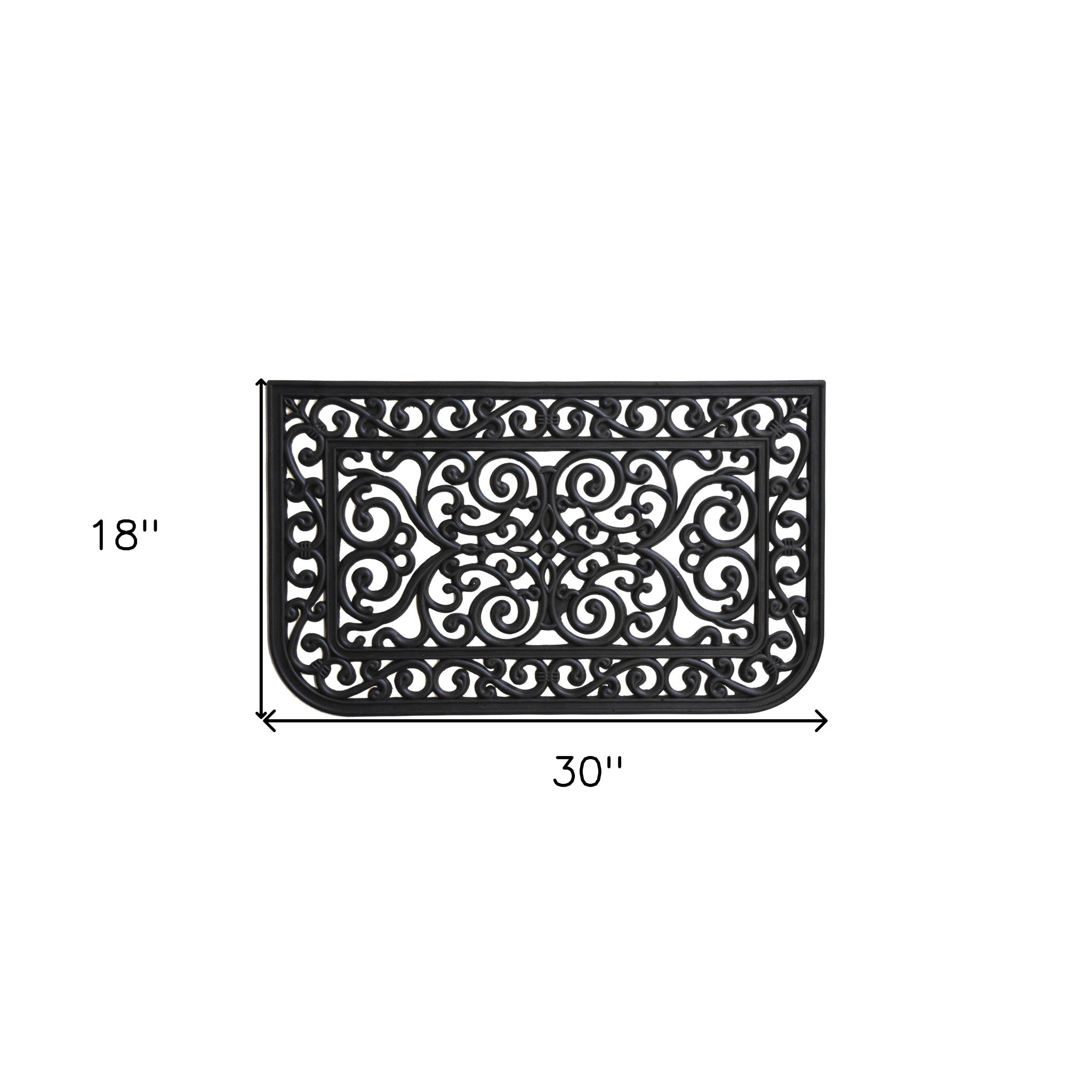 18" X 30" Black Rubber Scrollwork Outdoor Door Mat