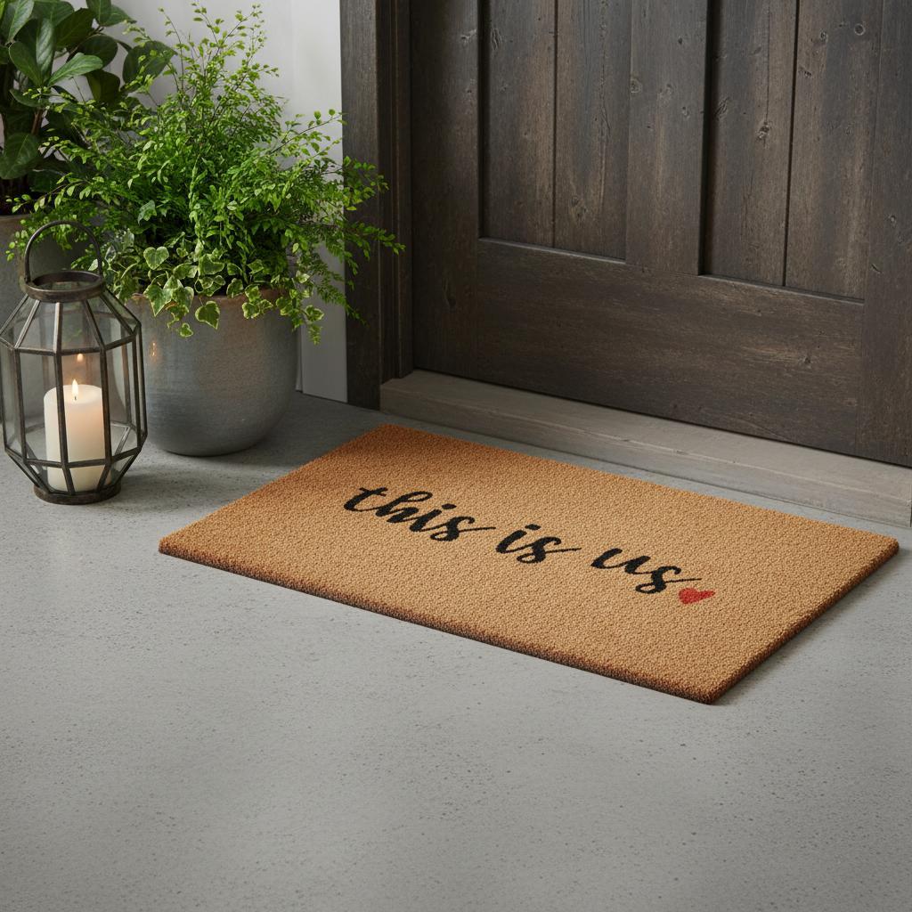 17" X 29" Natural and Black Coir This is Us Outdoor Door Mat