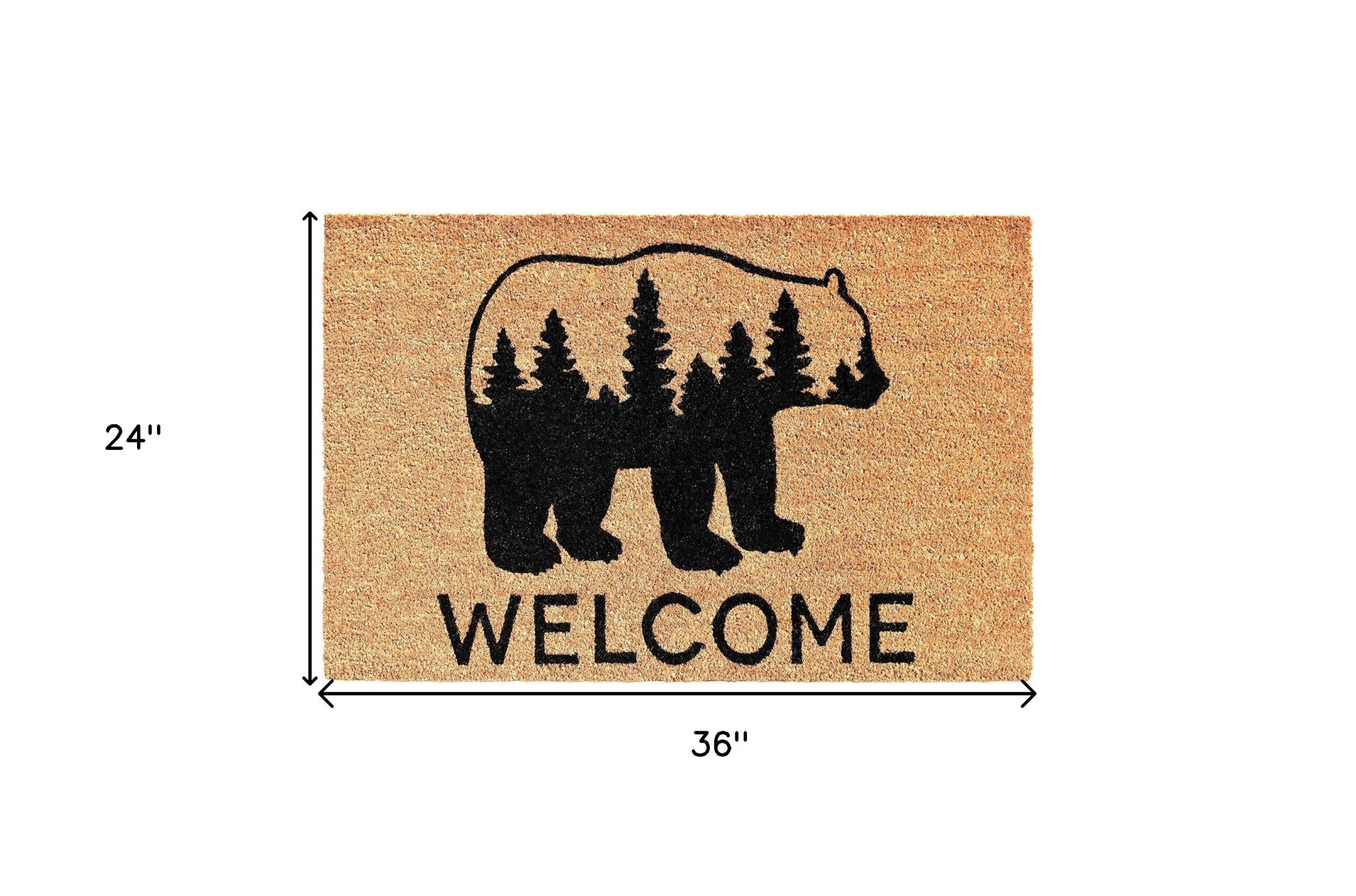 24" X 36" Natural and Black Coir Bear Welcome Outdoor Door Mat