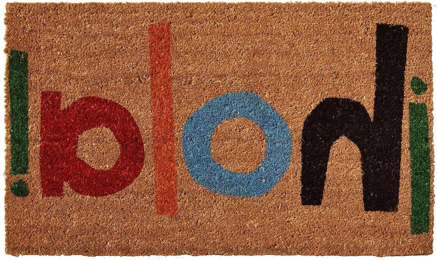 17" X 29" Natural Blue and Black Coir Hola Outdoor Door Mat