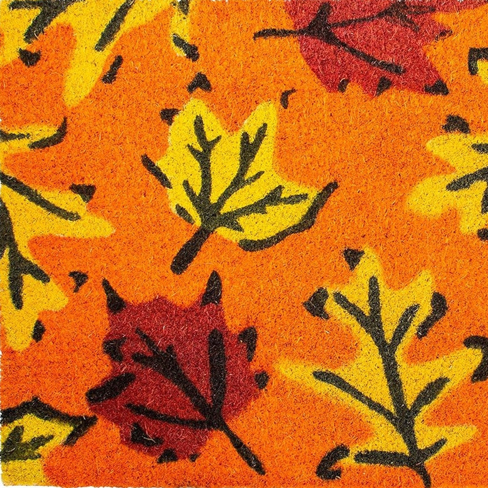 17" X 29" Orange Black And Yellow Leaves Outdoor Coir Door Mat
