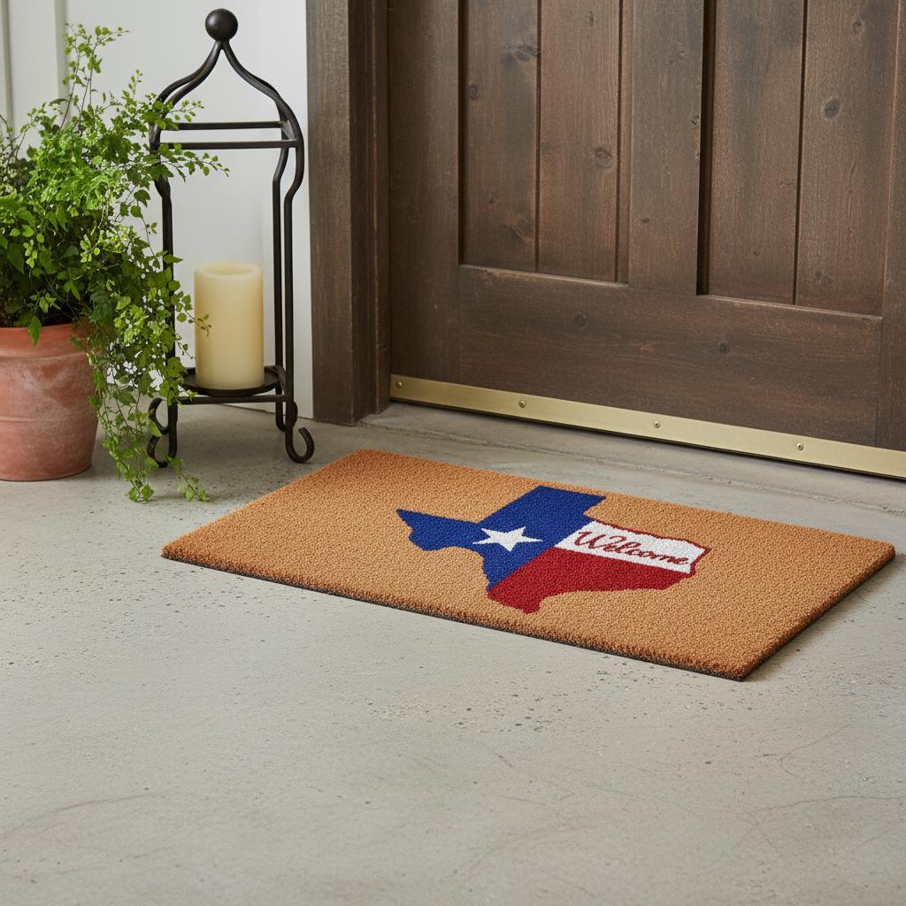 17" X 29" Natural Red White and Blue Coir Texas Outdoor Door Mat