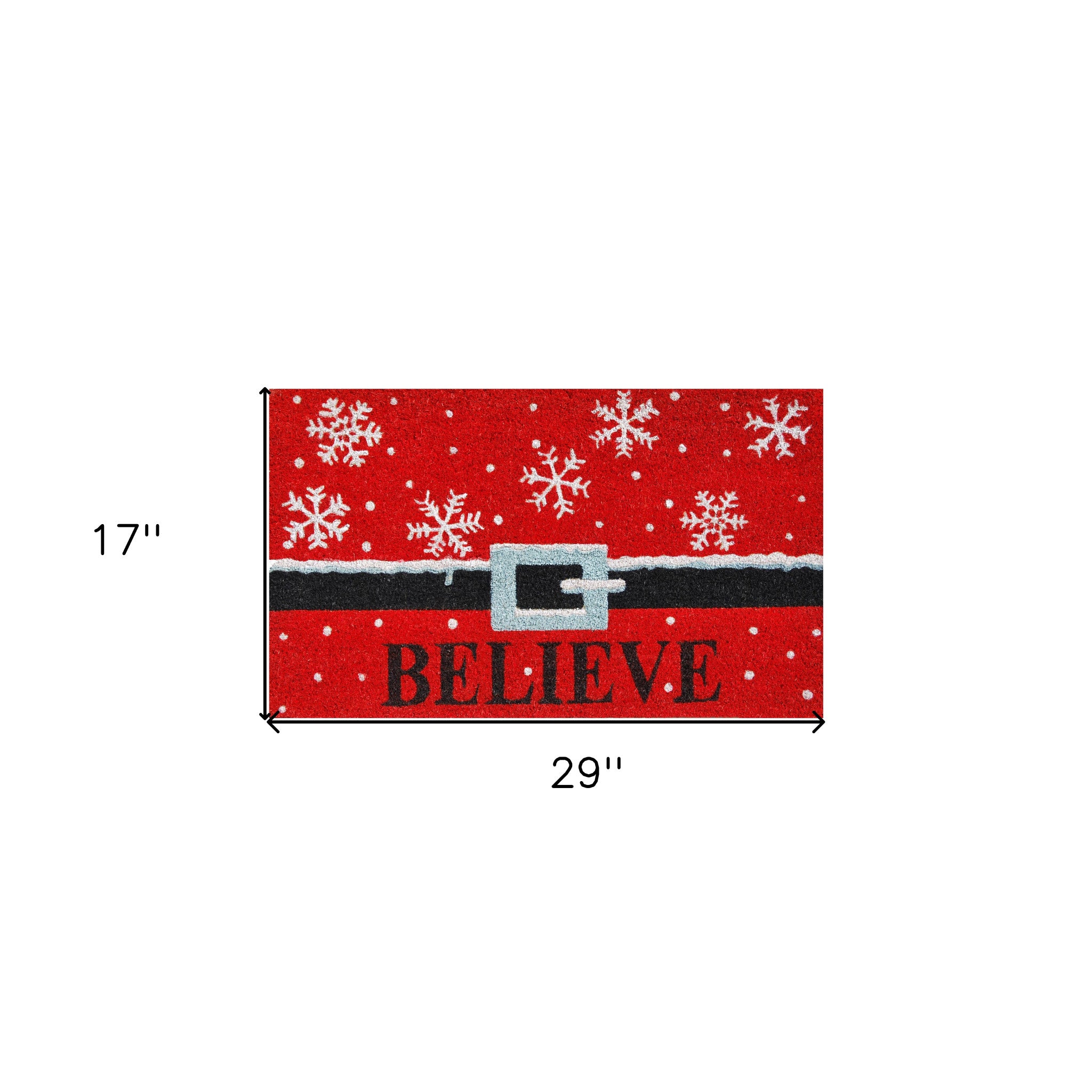 17" X 29" Red Black and White Coir Snowflake Believe Outdoor Christmas Door Mat