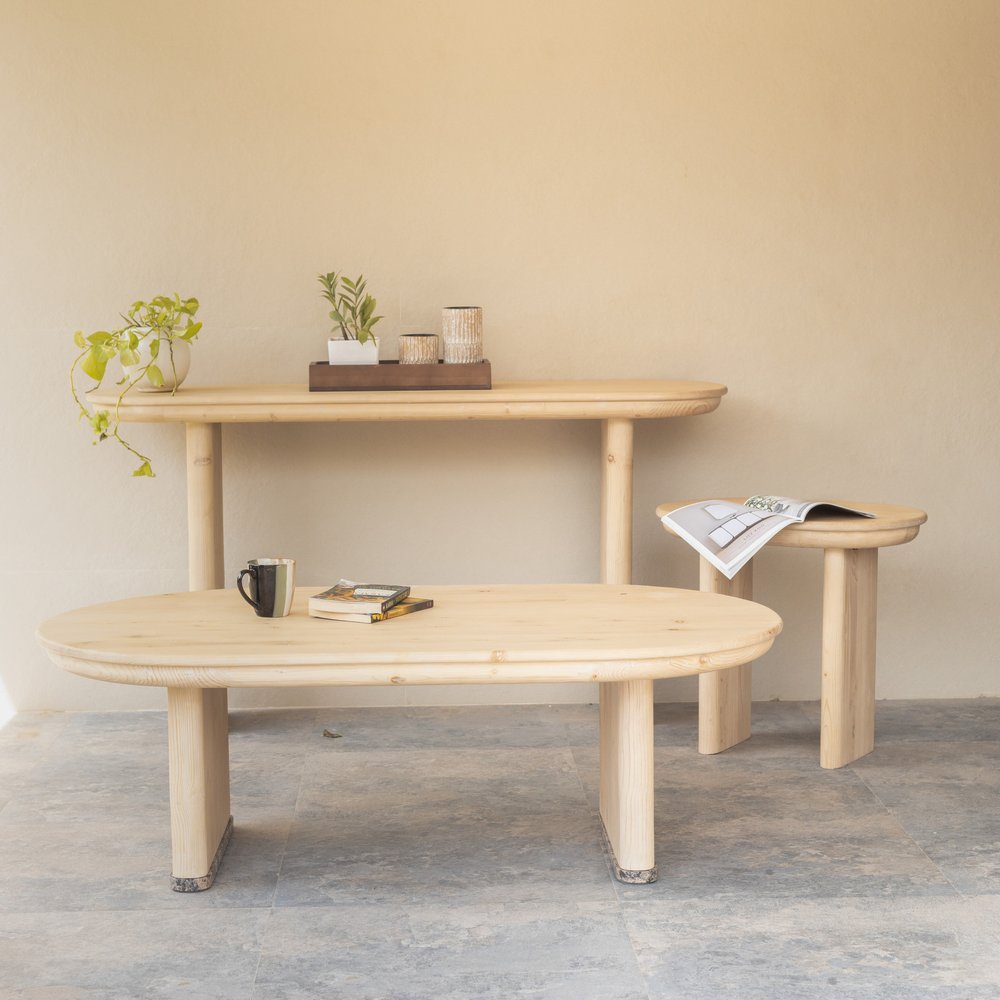 54" Natural Solid Wood Oval Solid Coffee Table