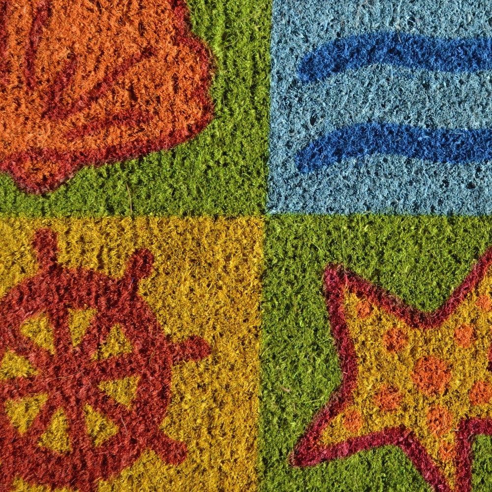 18" X 30" Orange And Yellow Seashells Outdoor Coir Door Mat