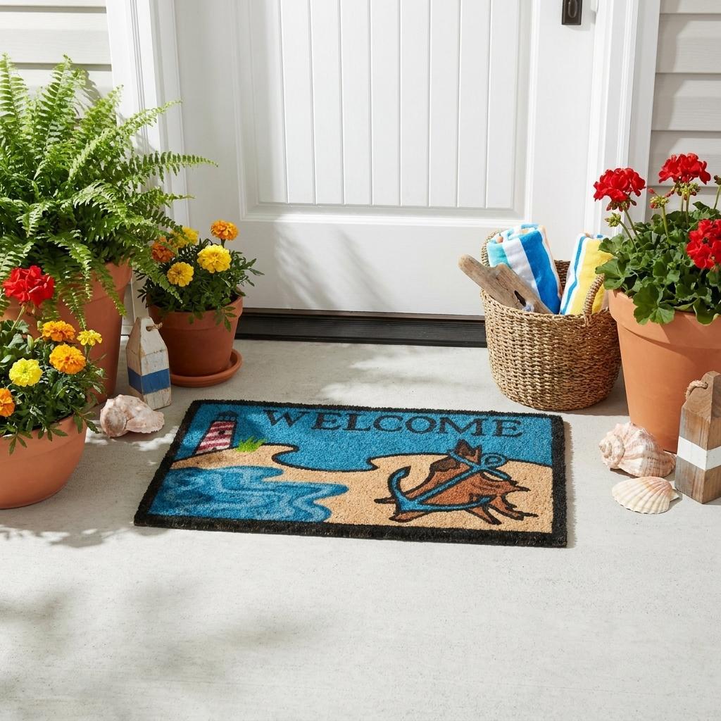 18" X 30" Blue And Black Anchor Welcome Outdoor Coir Door Mat