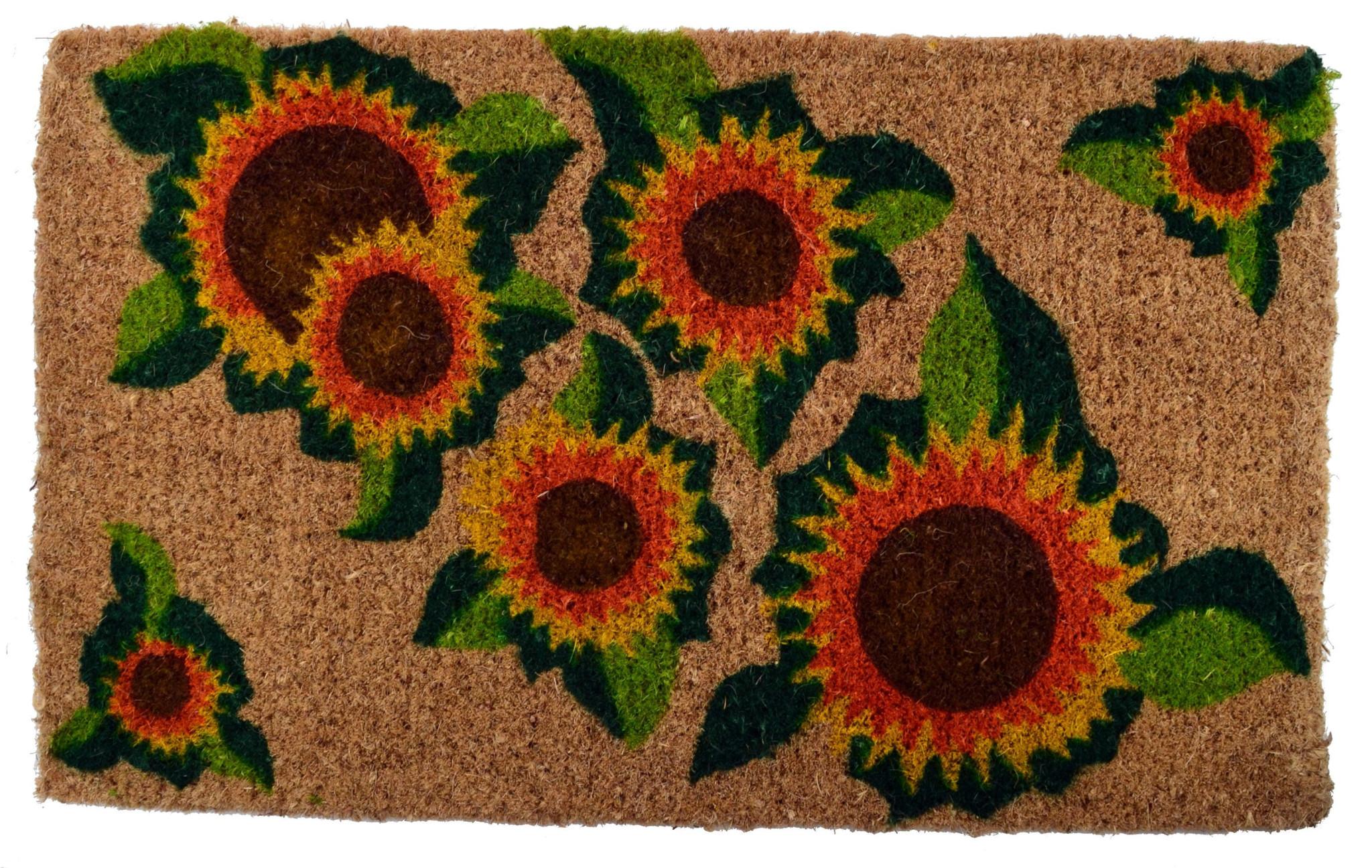 18" X 30" Brown Orange And Yellow Floral Outdoor Coir Door Mat