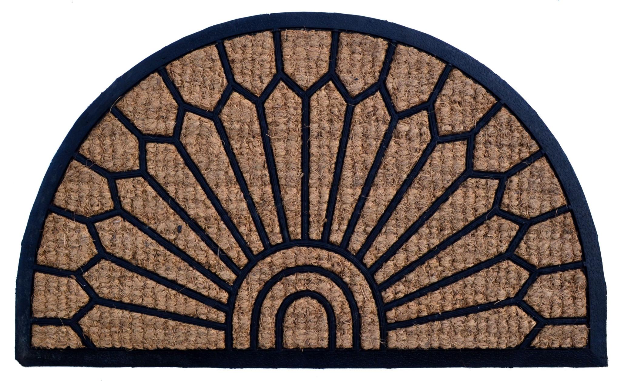 18" X 30" Brown and Black Rubber Geometric Outdoor Semi Circle Door Mat