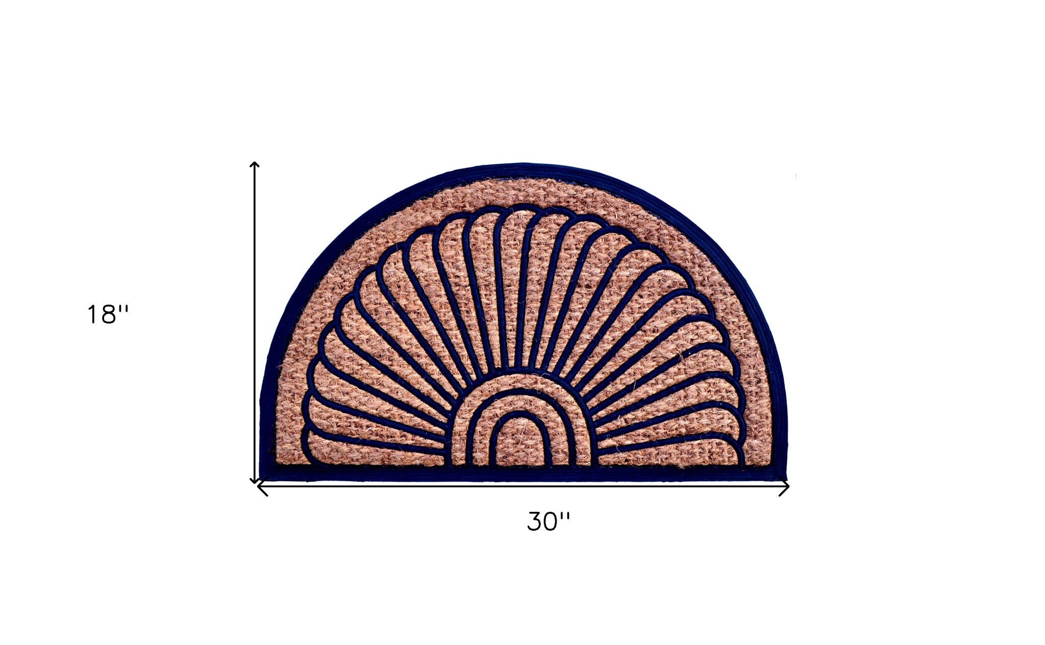 18" X 30" Brown and Black Rubber Geometric Outdoor Semi Circle Door Mat