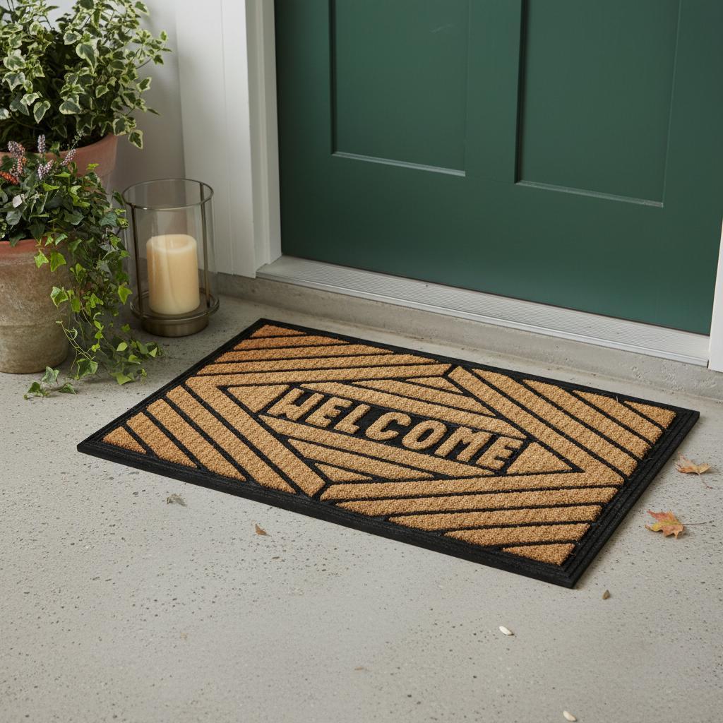 18" X 30" Brown and Black Rubber Welcome Outdoor Door Mat