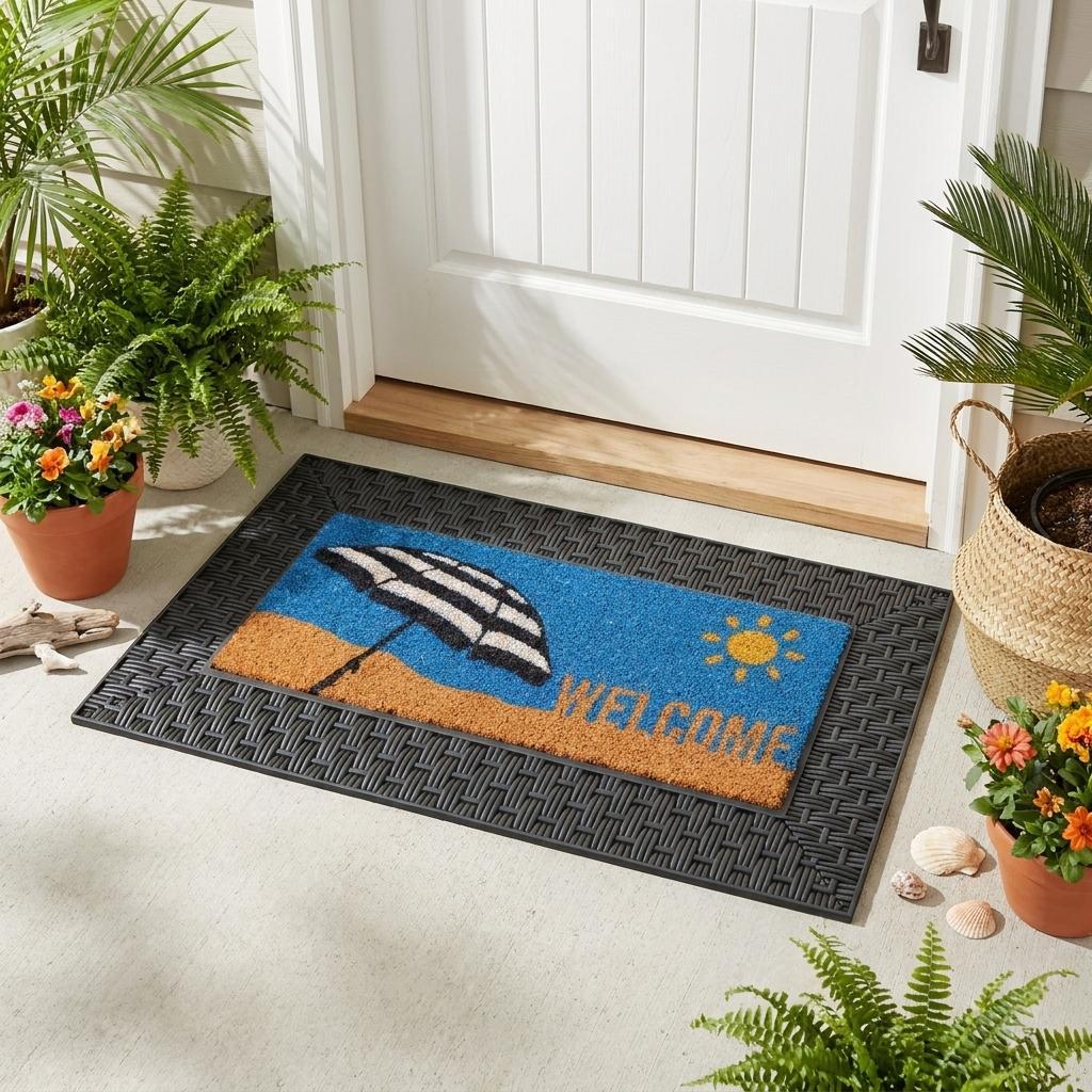 18" X 30" Brown And Black Spring Summer Outdoor Rubber And Coir Door Mat With Insert