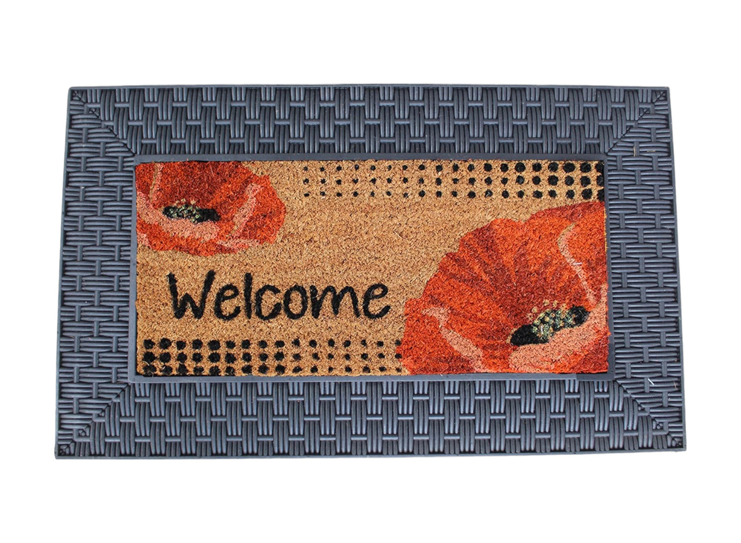 18" X 30" Brown And Red Christmas Holiday Merry Christmas Outdoor Rubber And Coir Door Mat With Insert