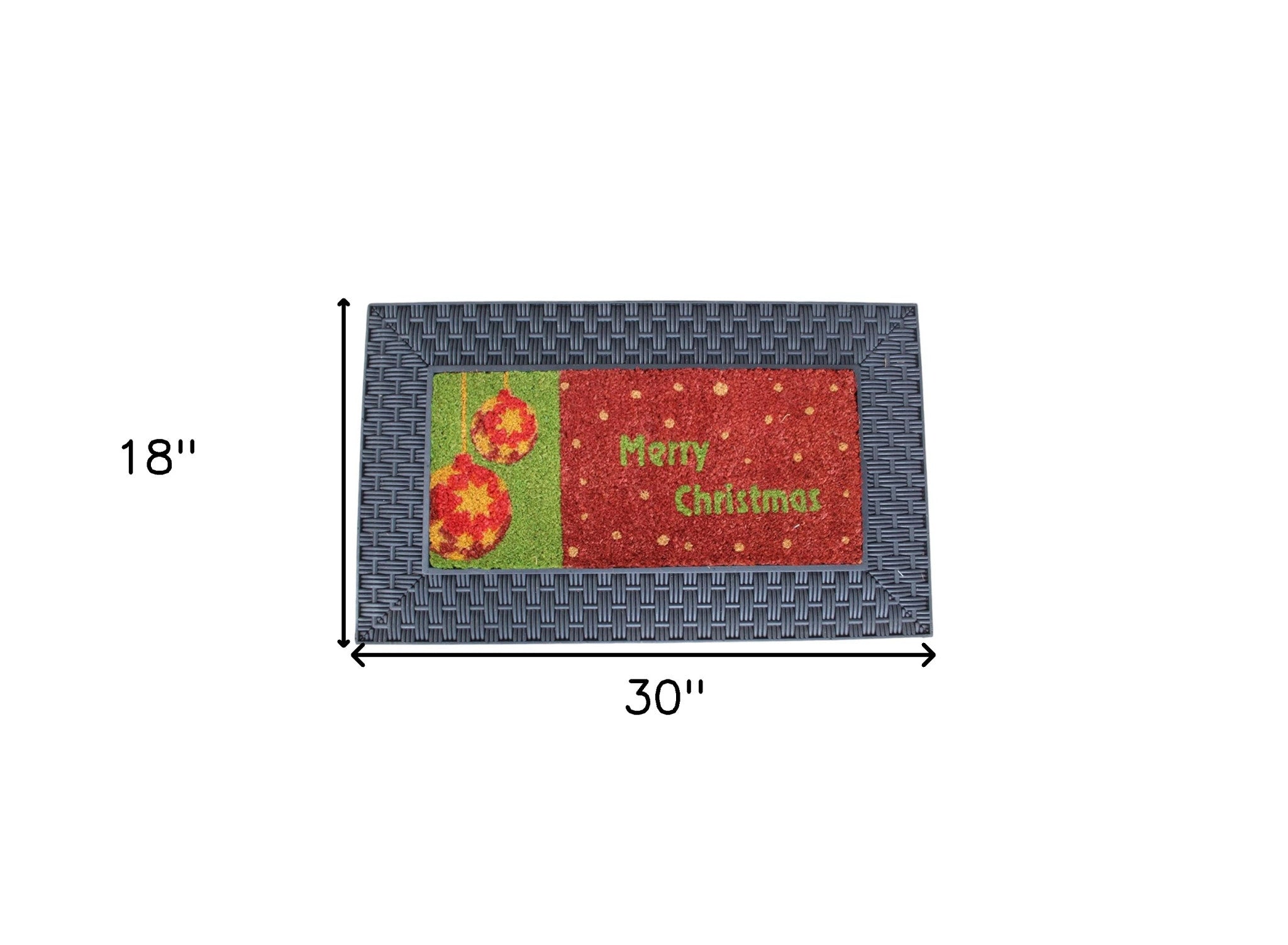 18" X 30" Brown And Red Christmas Holiday Merry Christmas Outdoor Rubber And Coir Door Mat With Insert