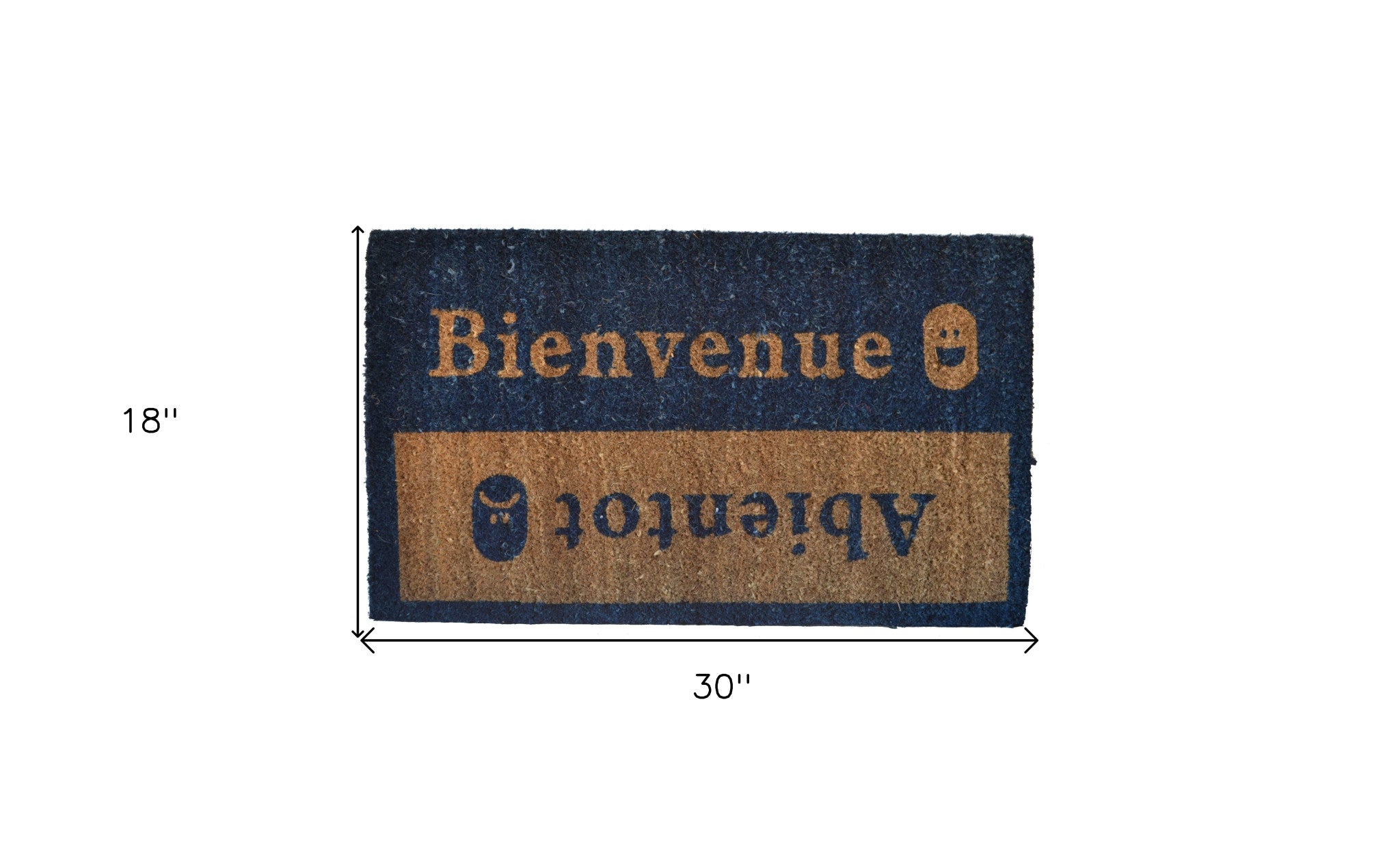 18" X 30" Brown and Blue Coir Bienvenue Abientot Outdoor Door Mat