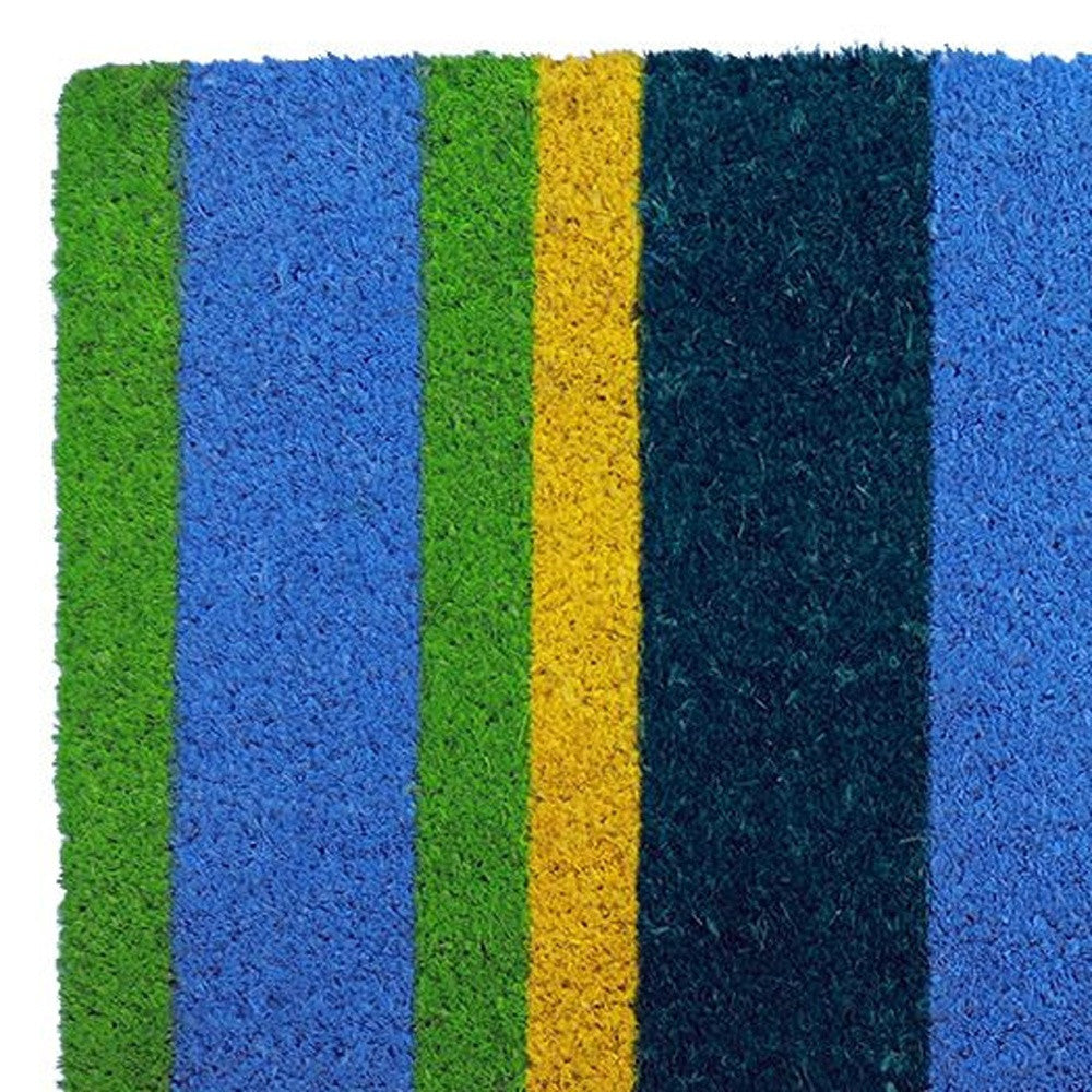 18" X 48" Green and Black Coir Striped Outdoor Door Mat